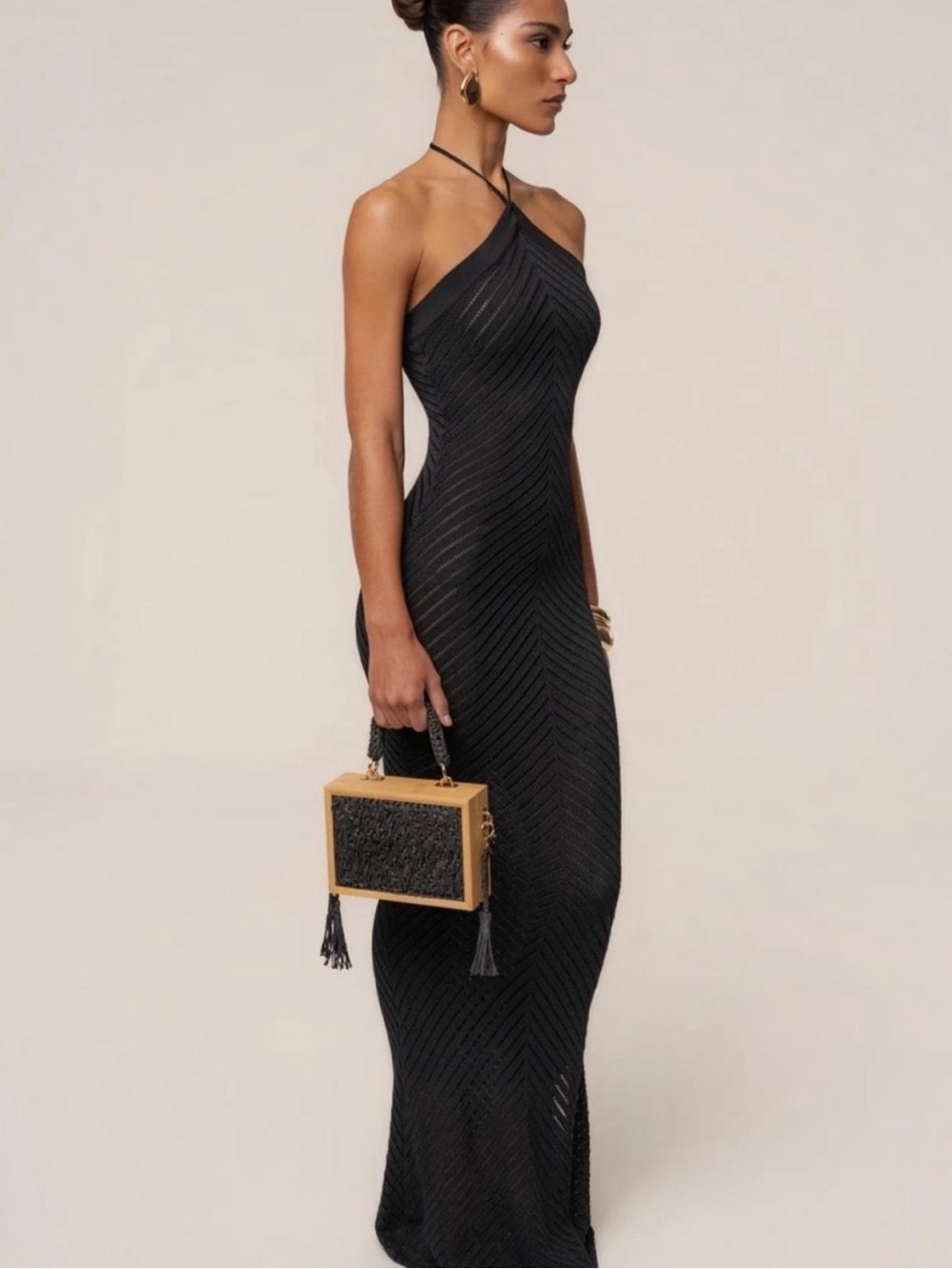 JLUXLABEL Black halter Ribbed Maxi Dress